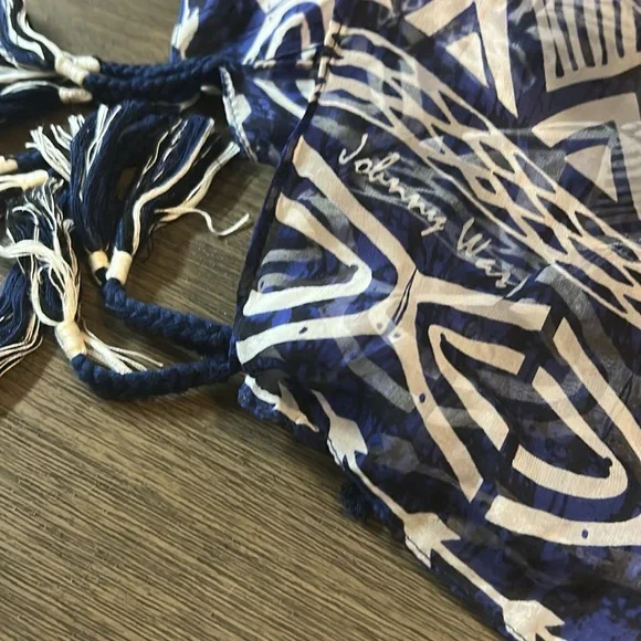 JOHNNY WAS Blue and White Patterned Scarf - Picture 2 of 7